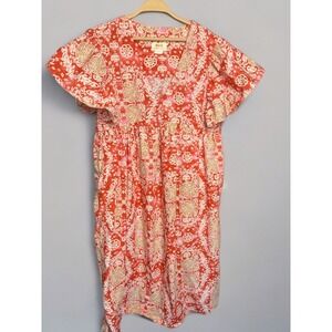Anthropologie Maeve Red Printed Flutter-Sleeve Babydoll Midi Dress Size M‎